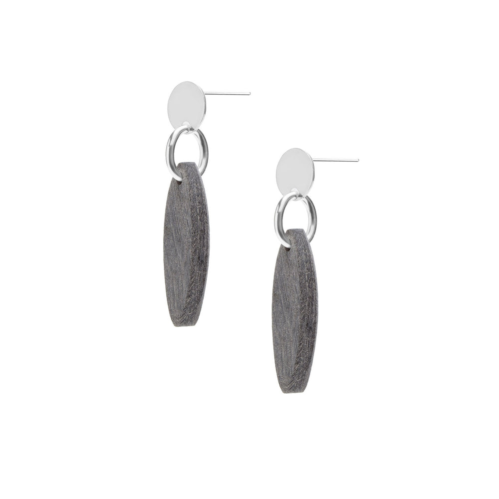 Branch Jewellery - Natural Grey horn short Oval drop earring - Silver