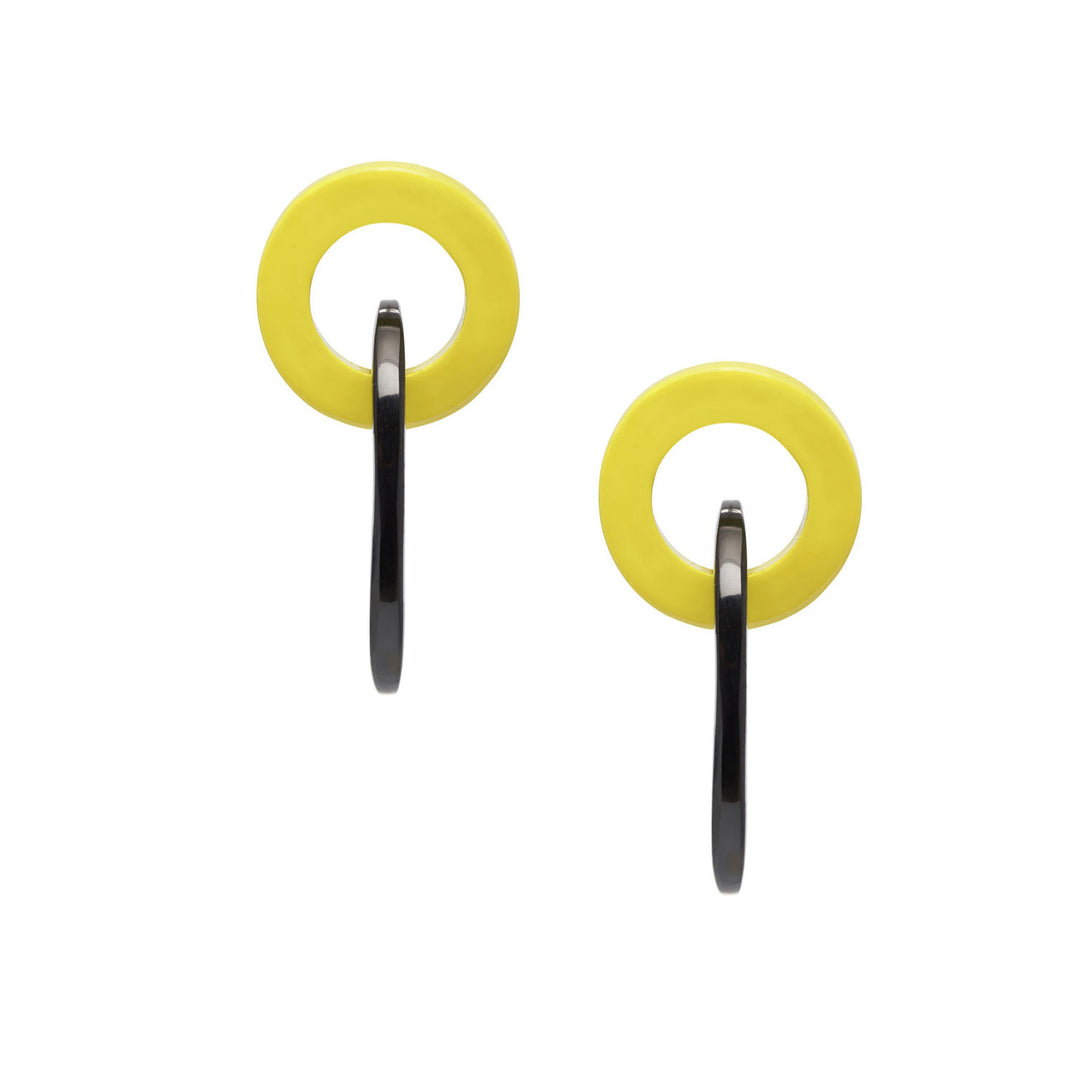 Branch Jewellery - Yellow and black round and oval horn link earring.