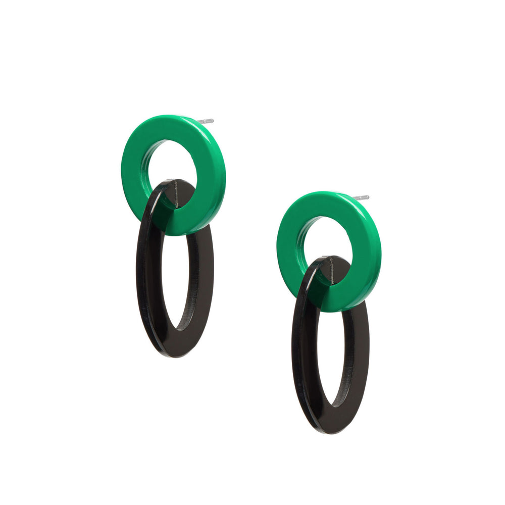 Branch Jewellery - Small green and black link earring