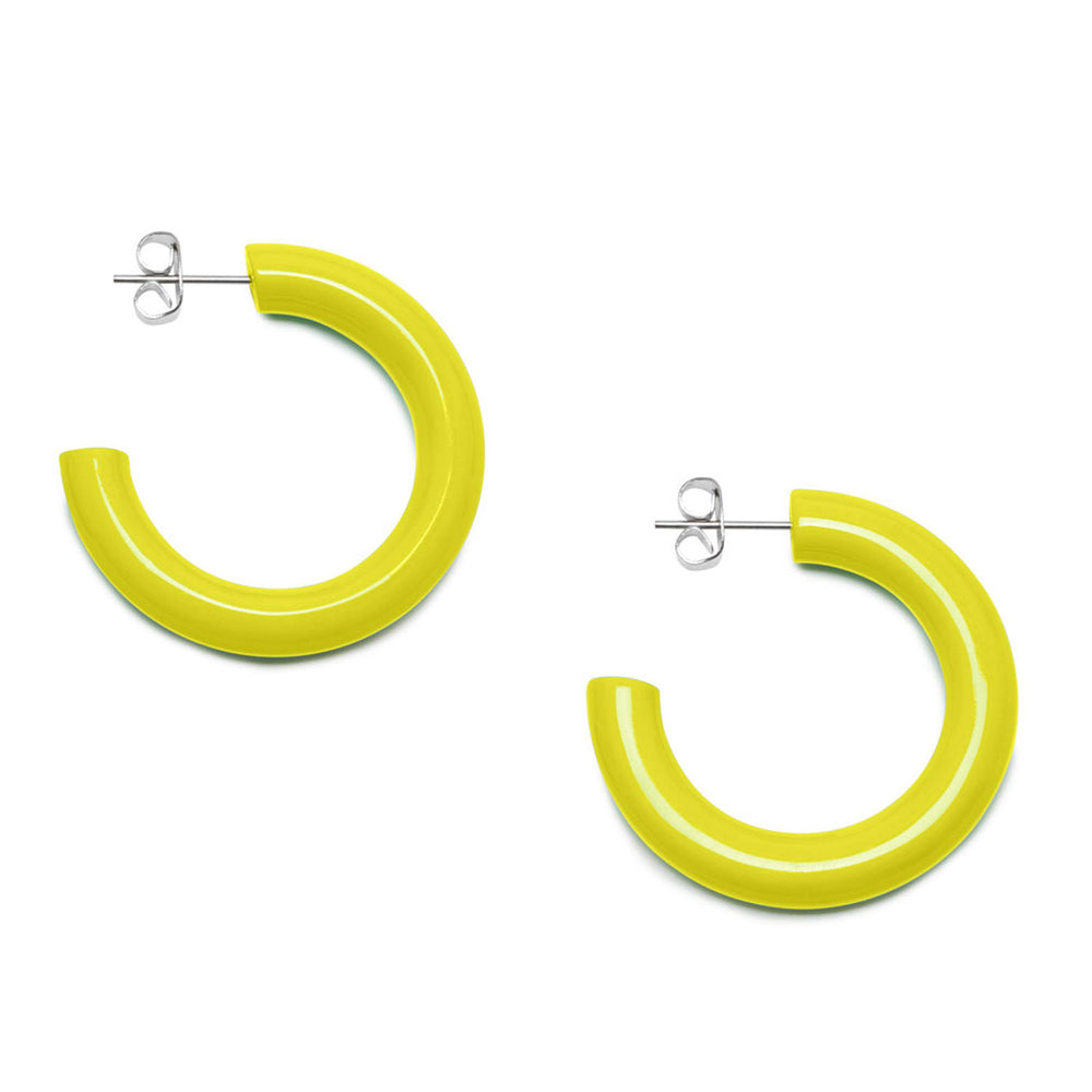 Branch Jewellery - Chartreuse lacquered rounded horn hoop earring.