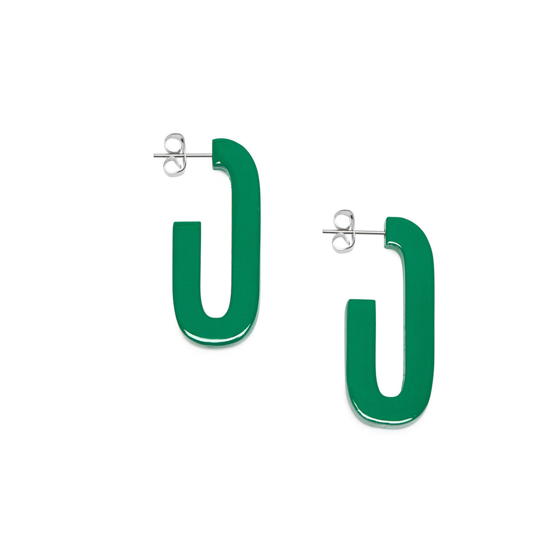 Branch Jewellery Oblong emerald green lacquered horn shaped hoop earring