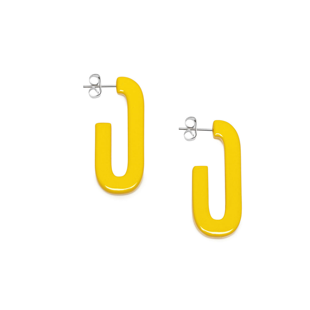 Branch Jewellery - Yellow lacquered horn oblong hoop earrings.