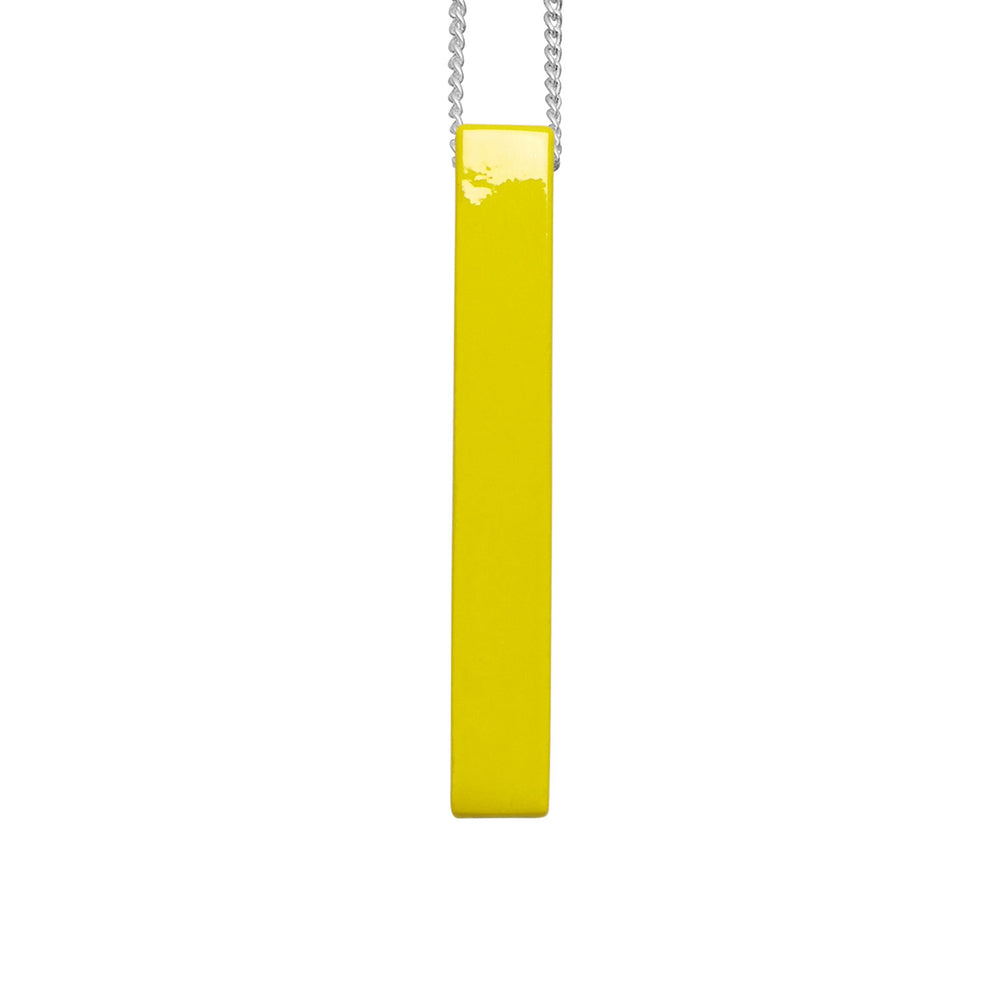Branch Jewellery - Yellow lacquered rectangular horn pendant on sterling silver chain.