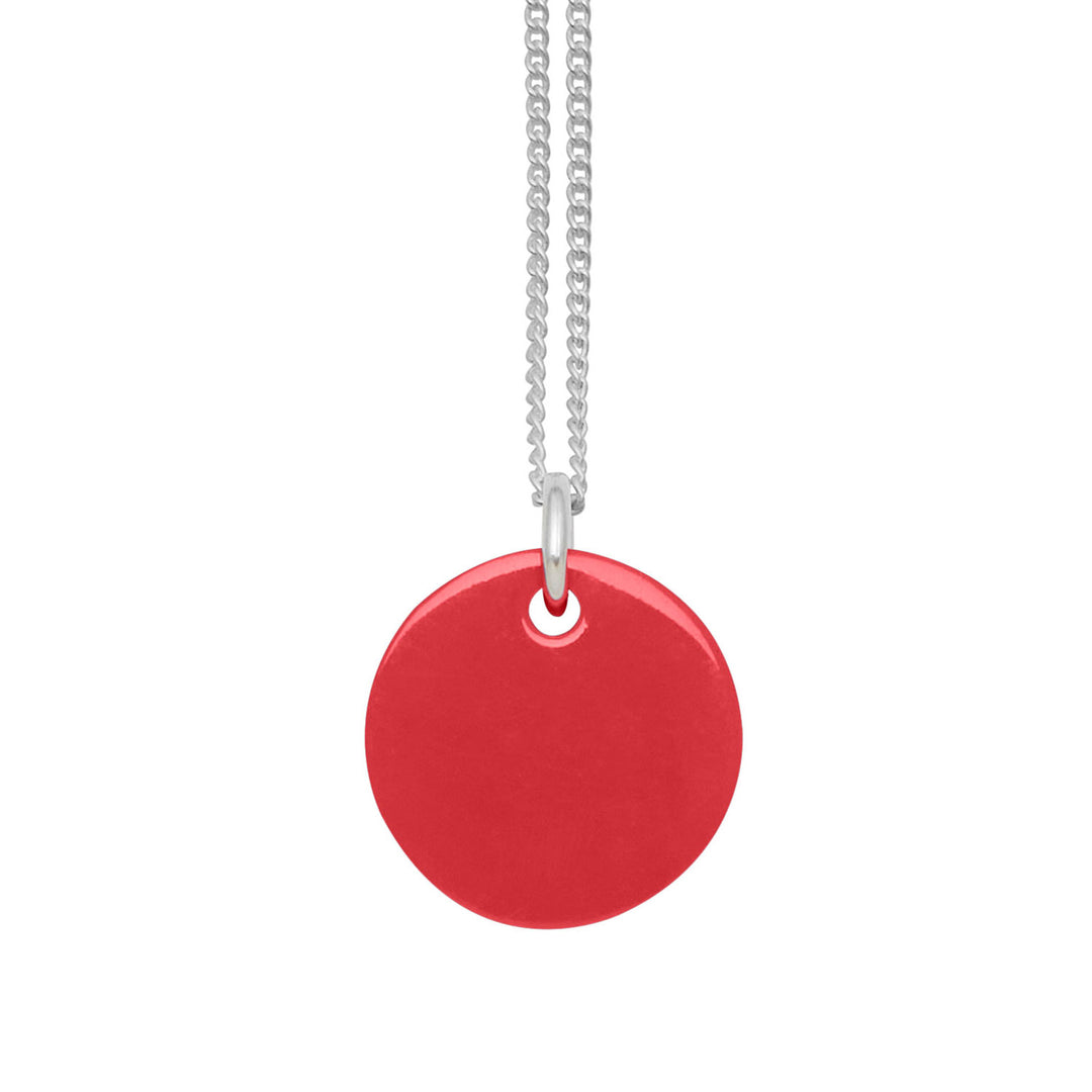 Branch Jewellery - small round reversable pink and white natural horn disc pendant on a sterling silver chain.