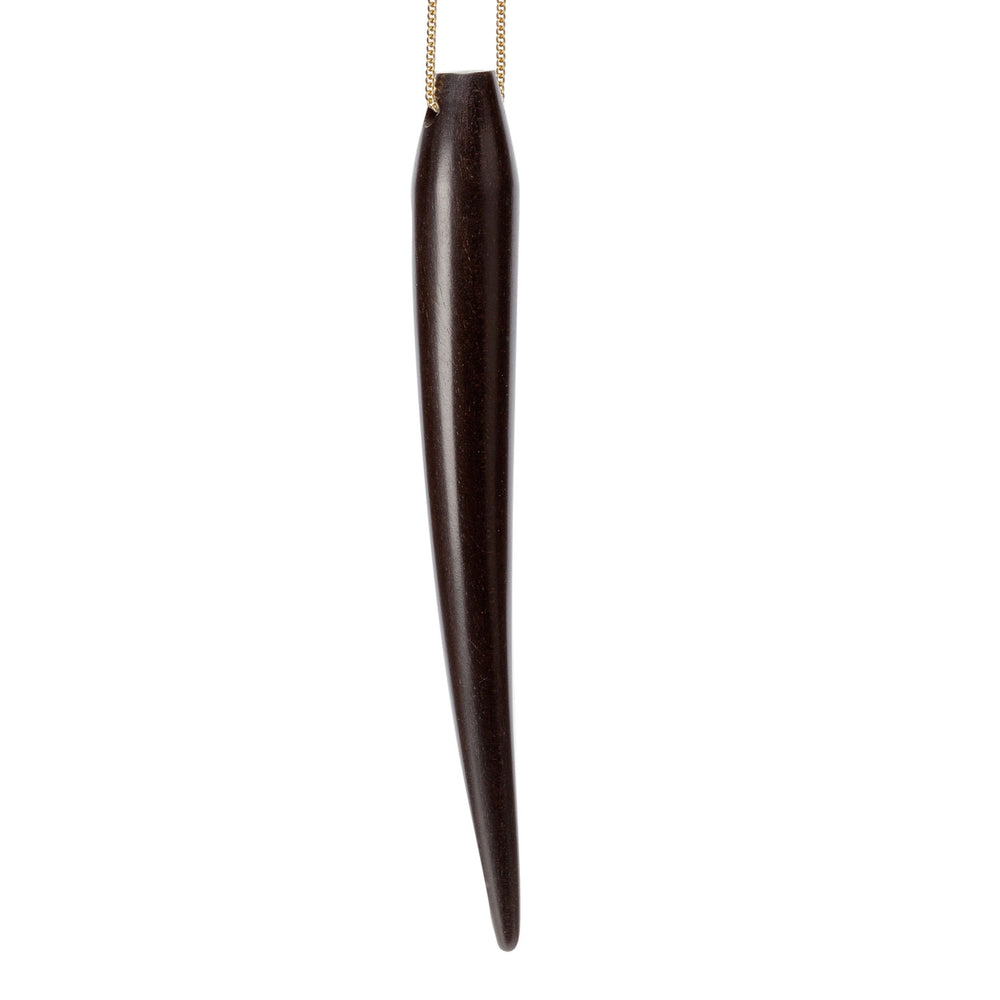 Extra Long Black wood spiked horn shaped pendant - Gold