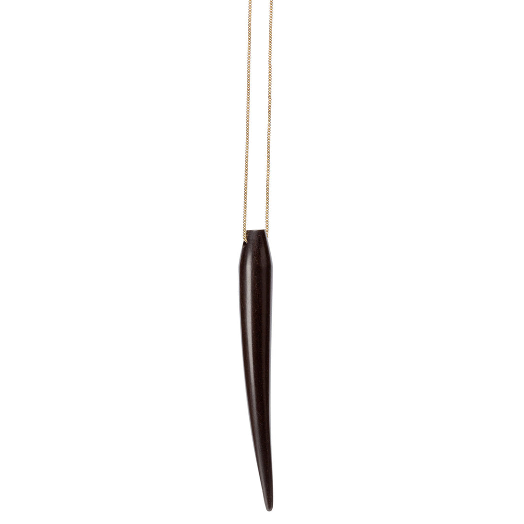 Extra Long Black wood spiked horn shaped pendant - Gold