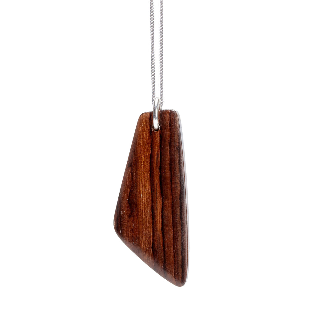 Brown wood and silver Trapezium shaped pendant