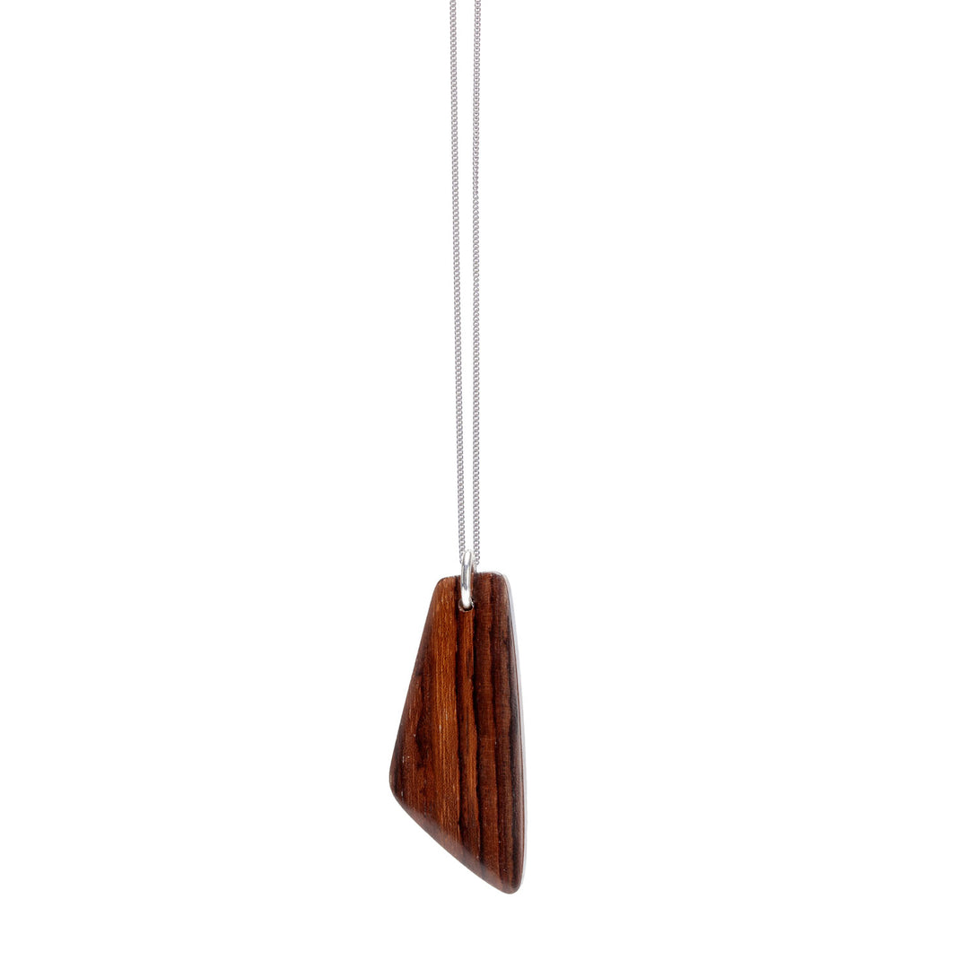 Brown wood and silver Trapezium shaped pendant