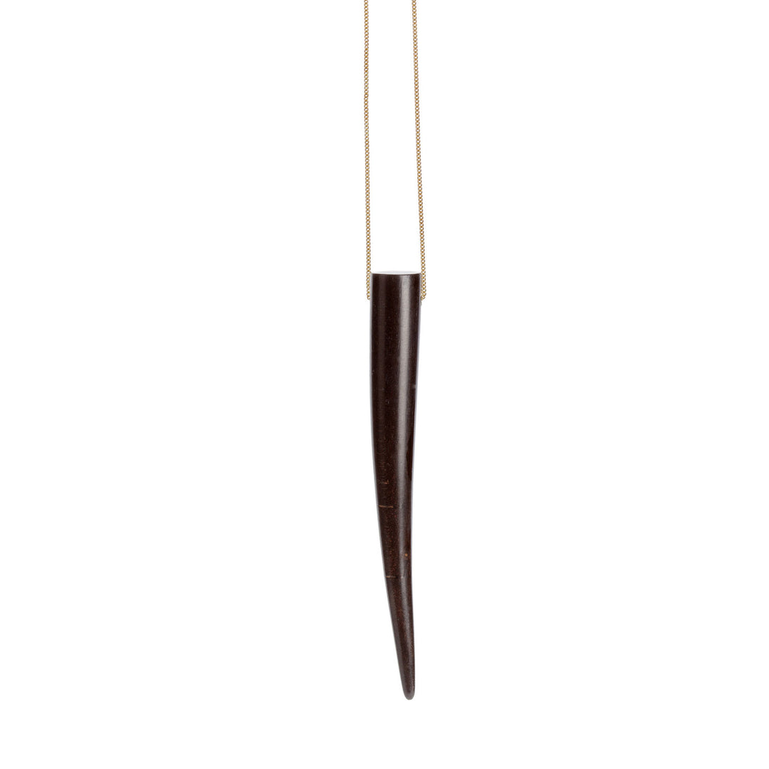 Extra Long Black wood spike shaped pendant - Gold