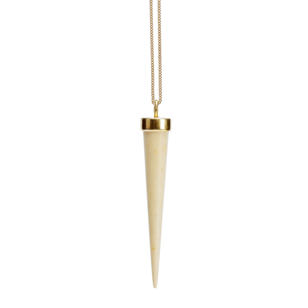 White wood round spike pendant - Gold