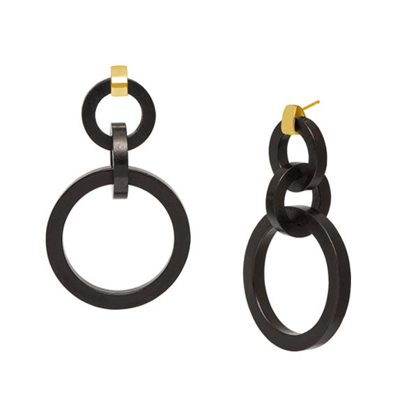 Branch Jewellery - Black wood and gold round link earrings