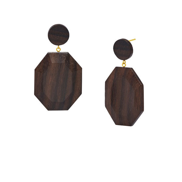 Branch Jewellery - Brown wood hexagonal drop earring