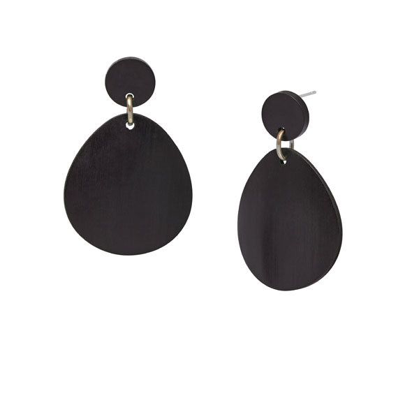 Silver and black wood curved oval earring by Branch Jewellery