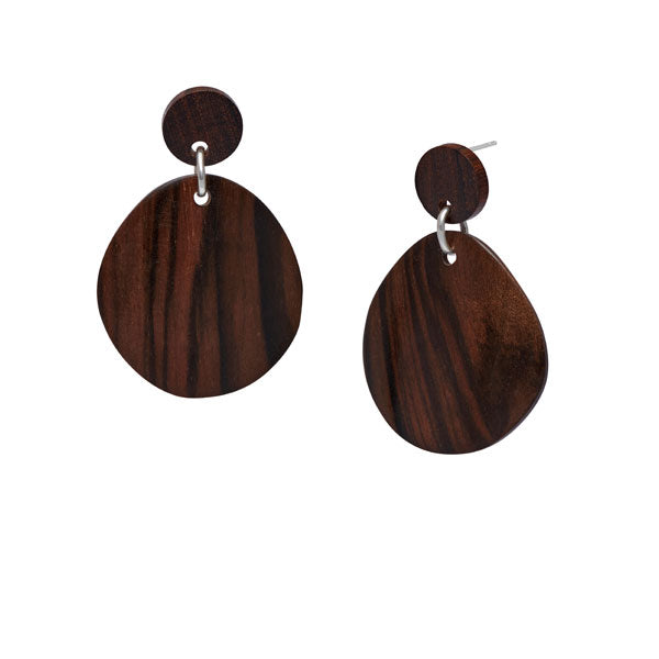 Silver and Brown wood curved oval earring by Branch Jewellery