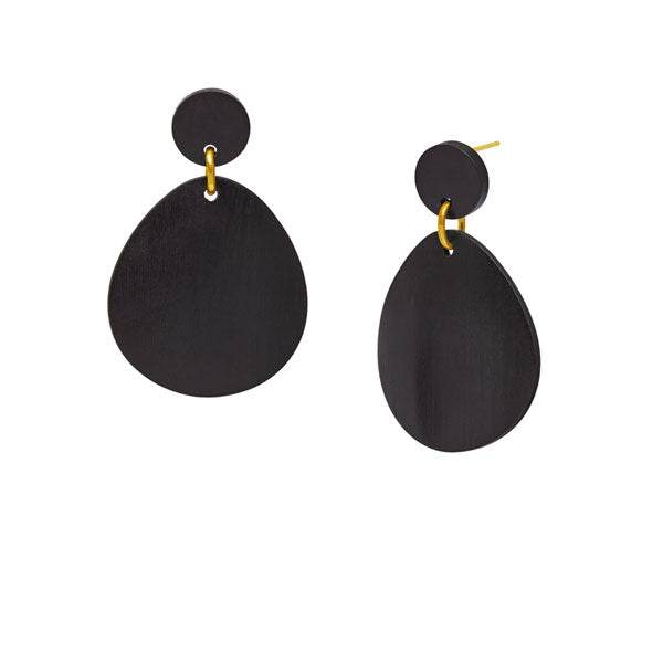 Gold and black wood curved oval earring by Branch Jewellery