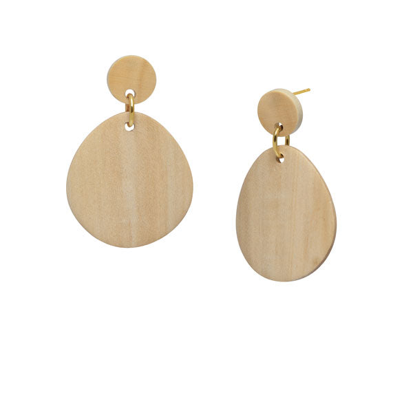 Gold and white wood curved oval earring by Branch Jewellery