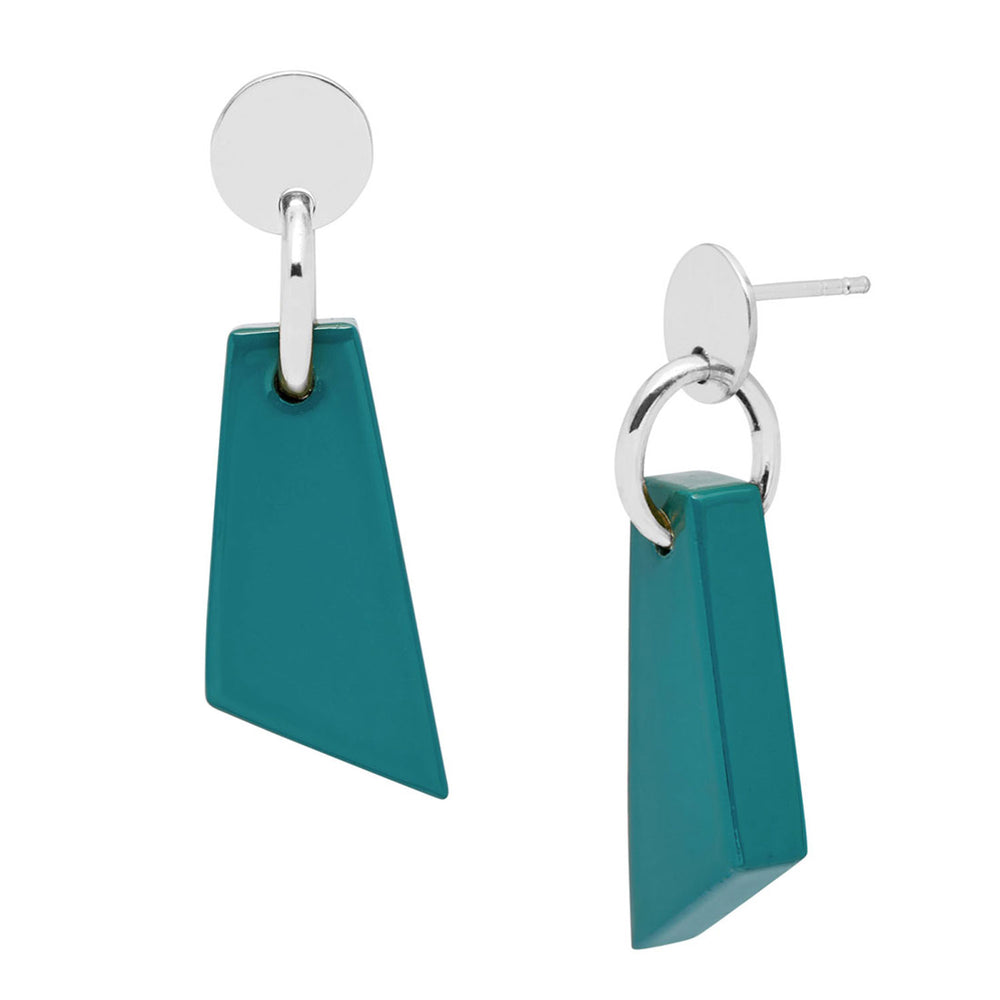 Branch Jewellery - Teal blue and silver lacquered horn drop earring