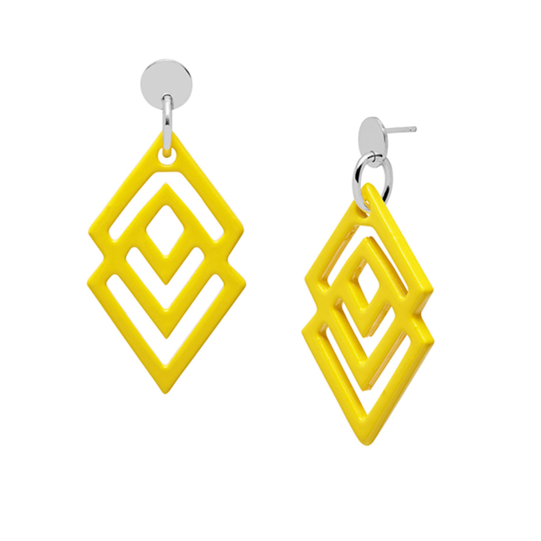 Branch Jewellery - yellow and silver geometric shaped earrings.