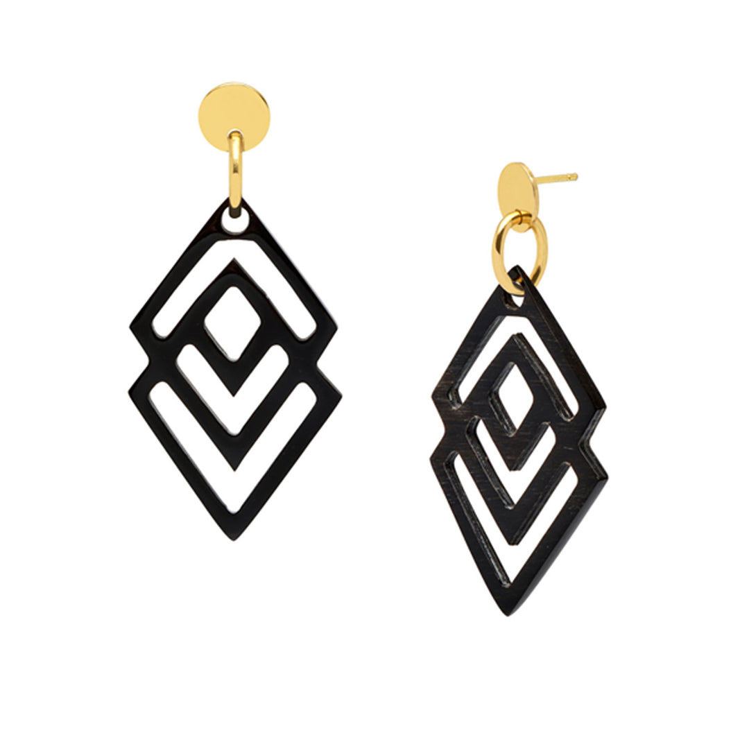 Branch Jewellery - Black and gold geometric shaped earrings.
