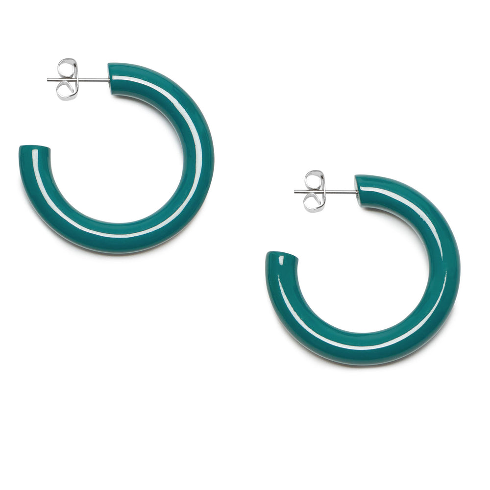 Branch Jewellery - Rounded teal blue lacquered horn hoop earring