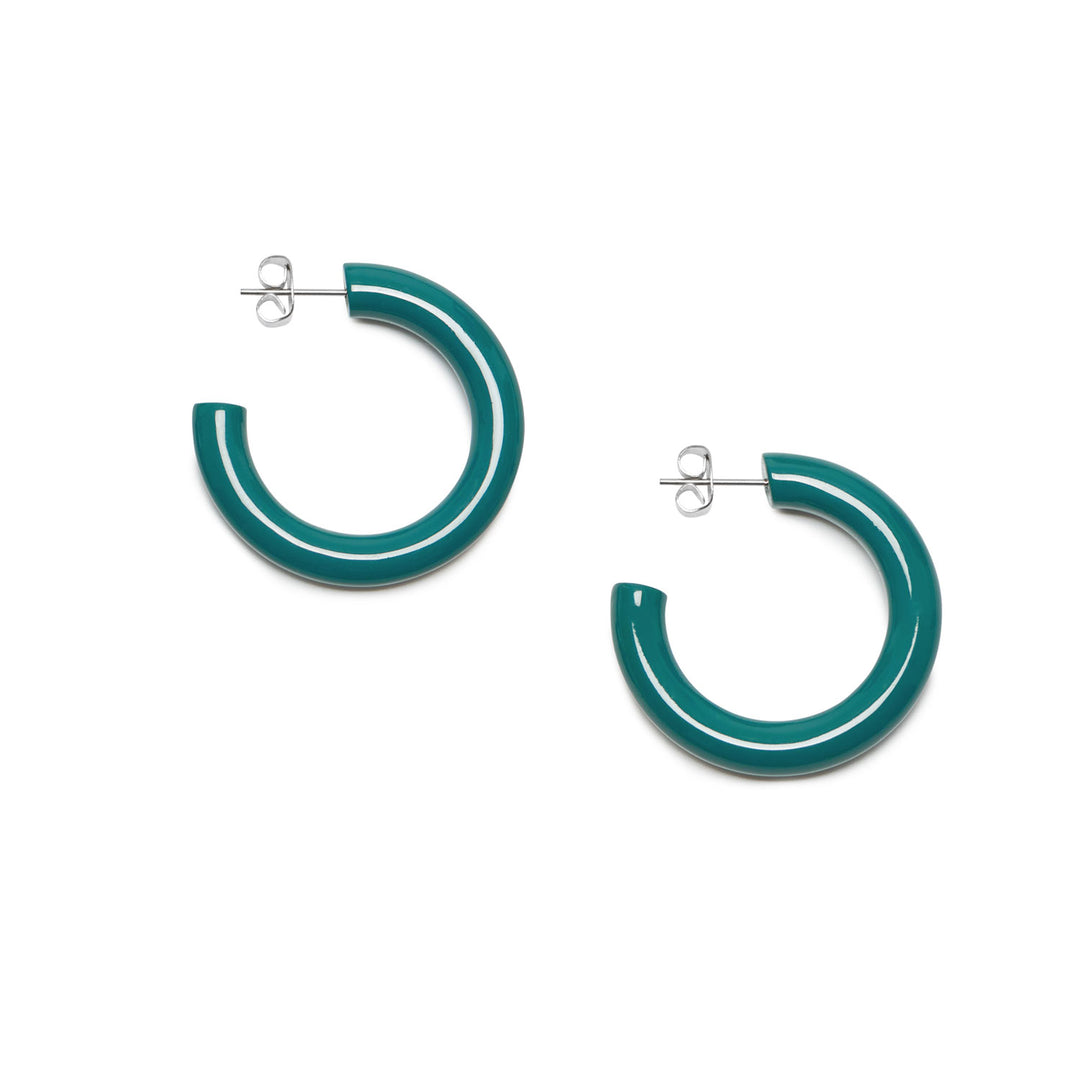 Branch Jewellery - Rounded teal blue lacqueredhorn hoop earring