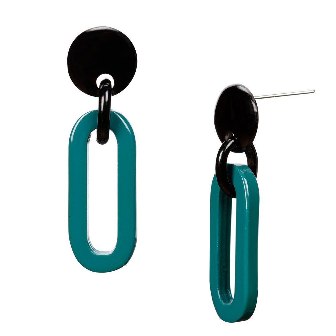 Branch Jewellery - Teal lacquered Oblong link earrings