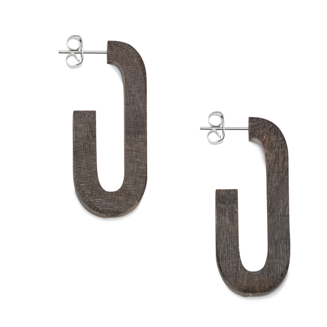 Branch Jewellery - Grey horn oblong hoop earrings.