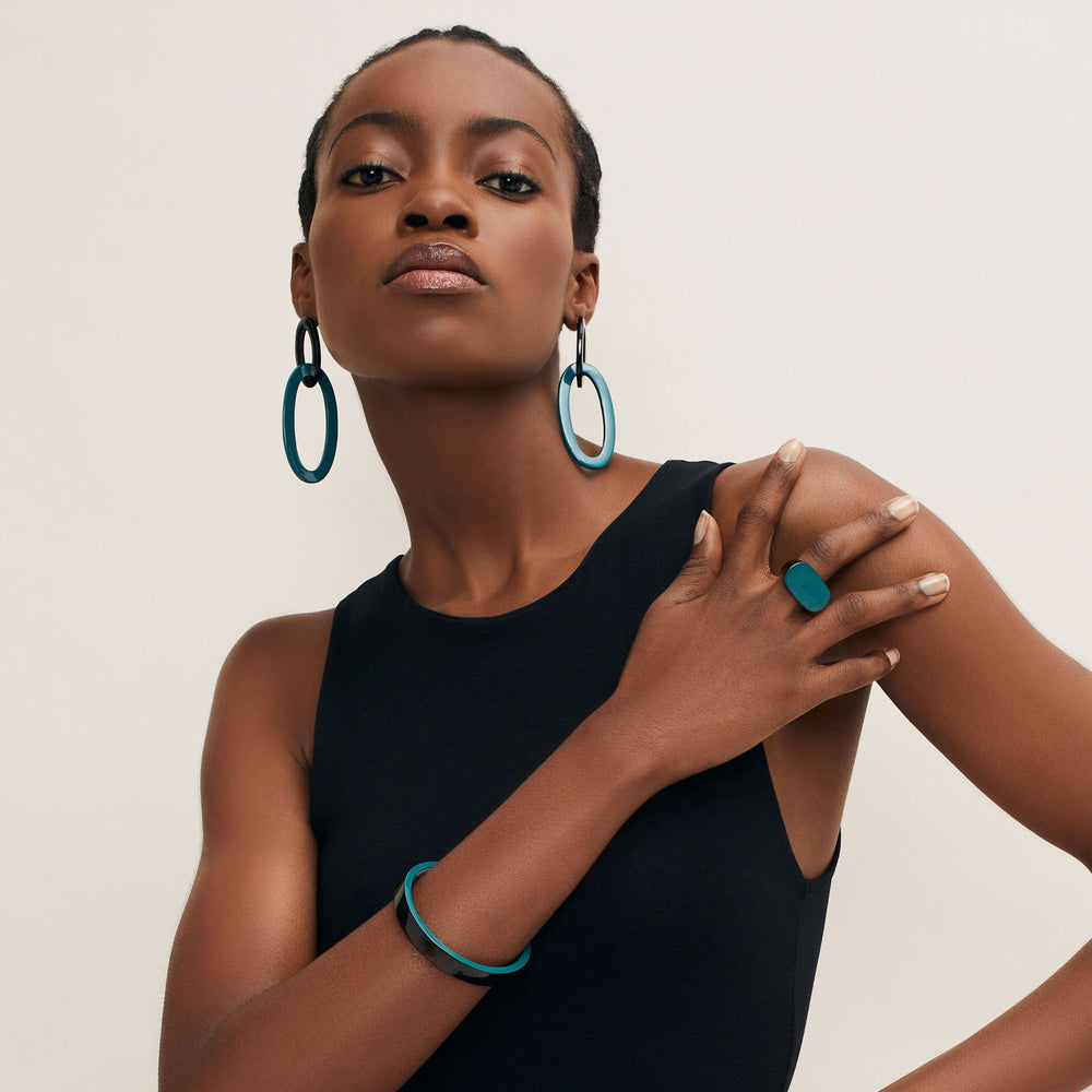 Branch Jewellery - Teal blue and black horn lacquered statement jewellery