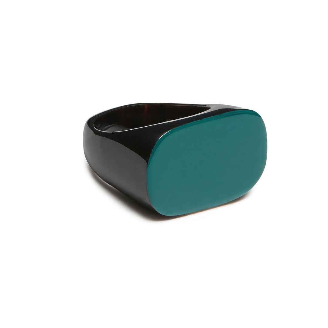 Branch Jewellery - Teal blue and black  horn lacquered oval statement ring