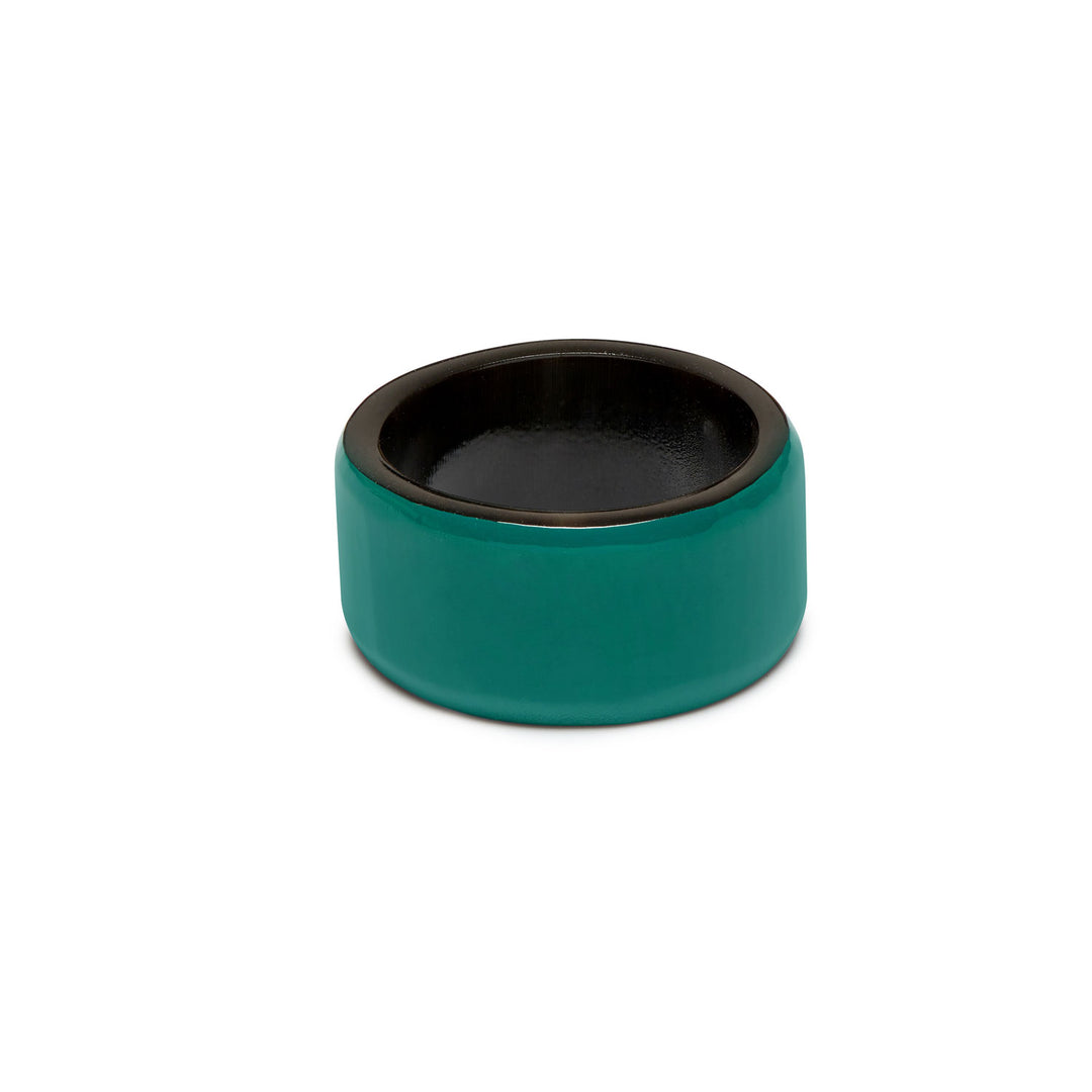 Branch Jewellery - Brown natural and lacquered teal blue buffalo horn band ring