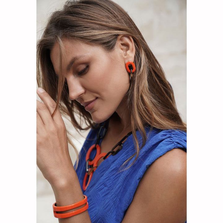 Orange and brown double link earring