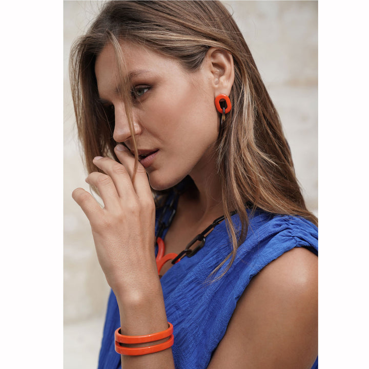 Orange and brown double link earring