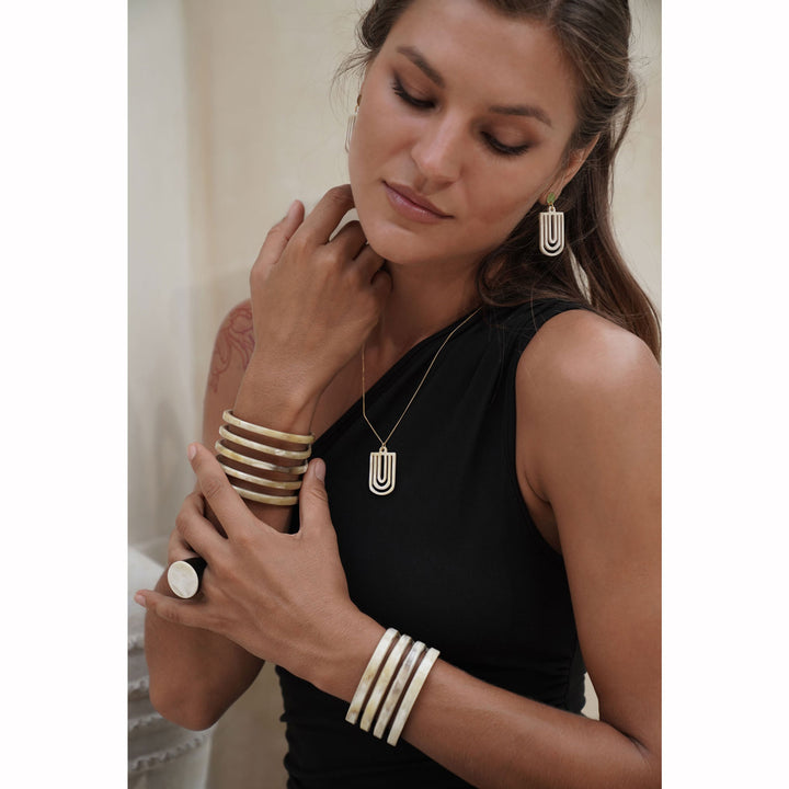 White Natural ribbed horn cuff