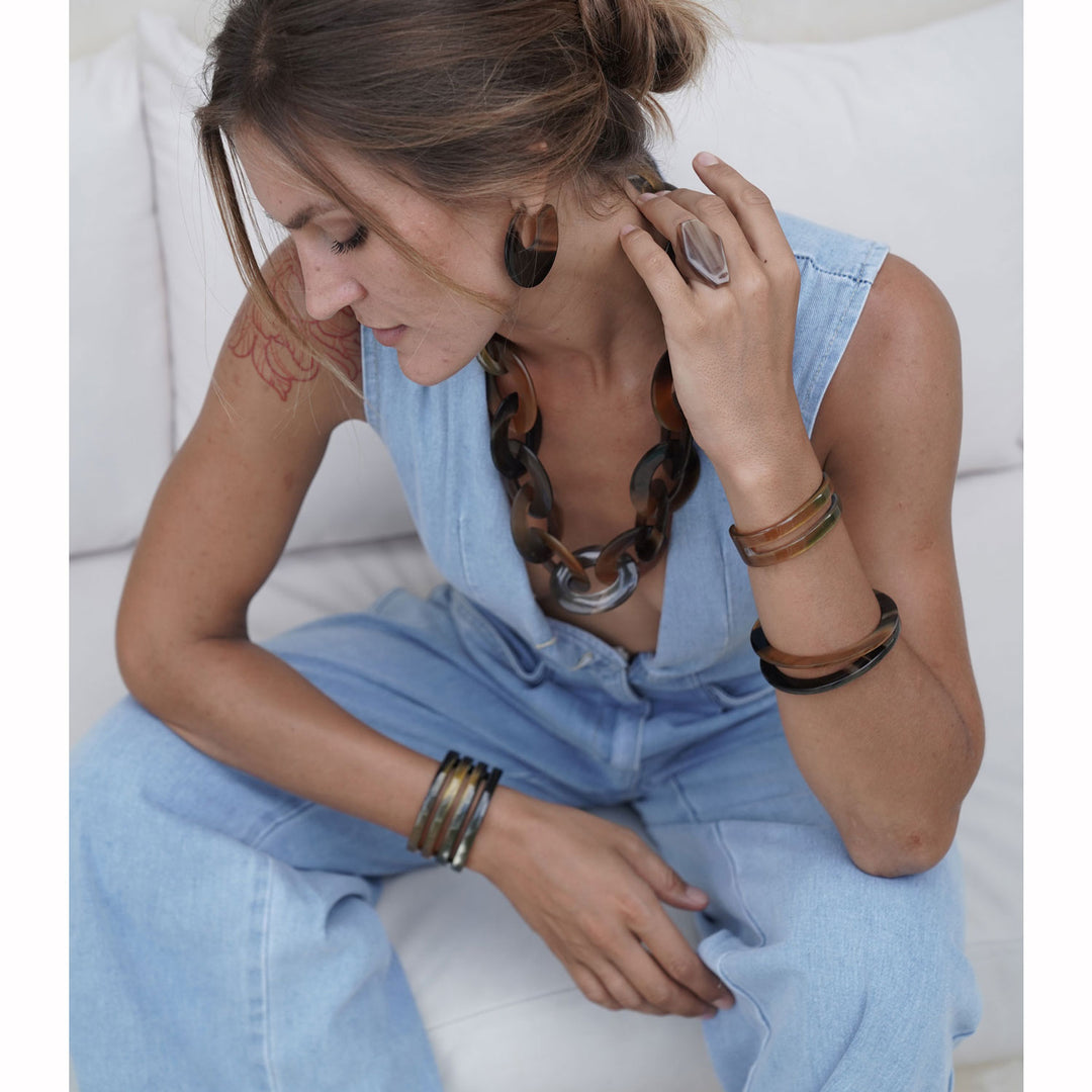 Brown Natural ribbed horn cuff