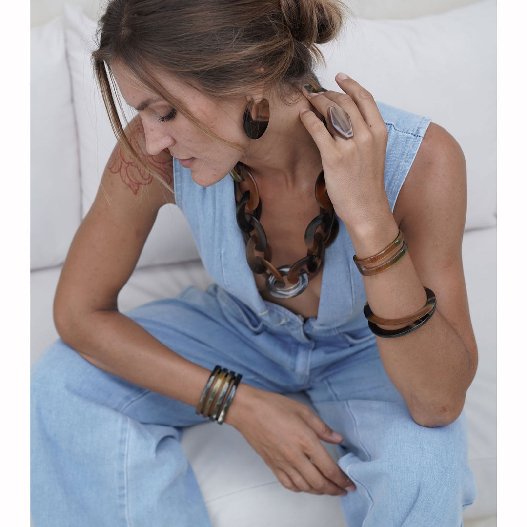 Brown Natural ribbed horn cuff