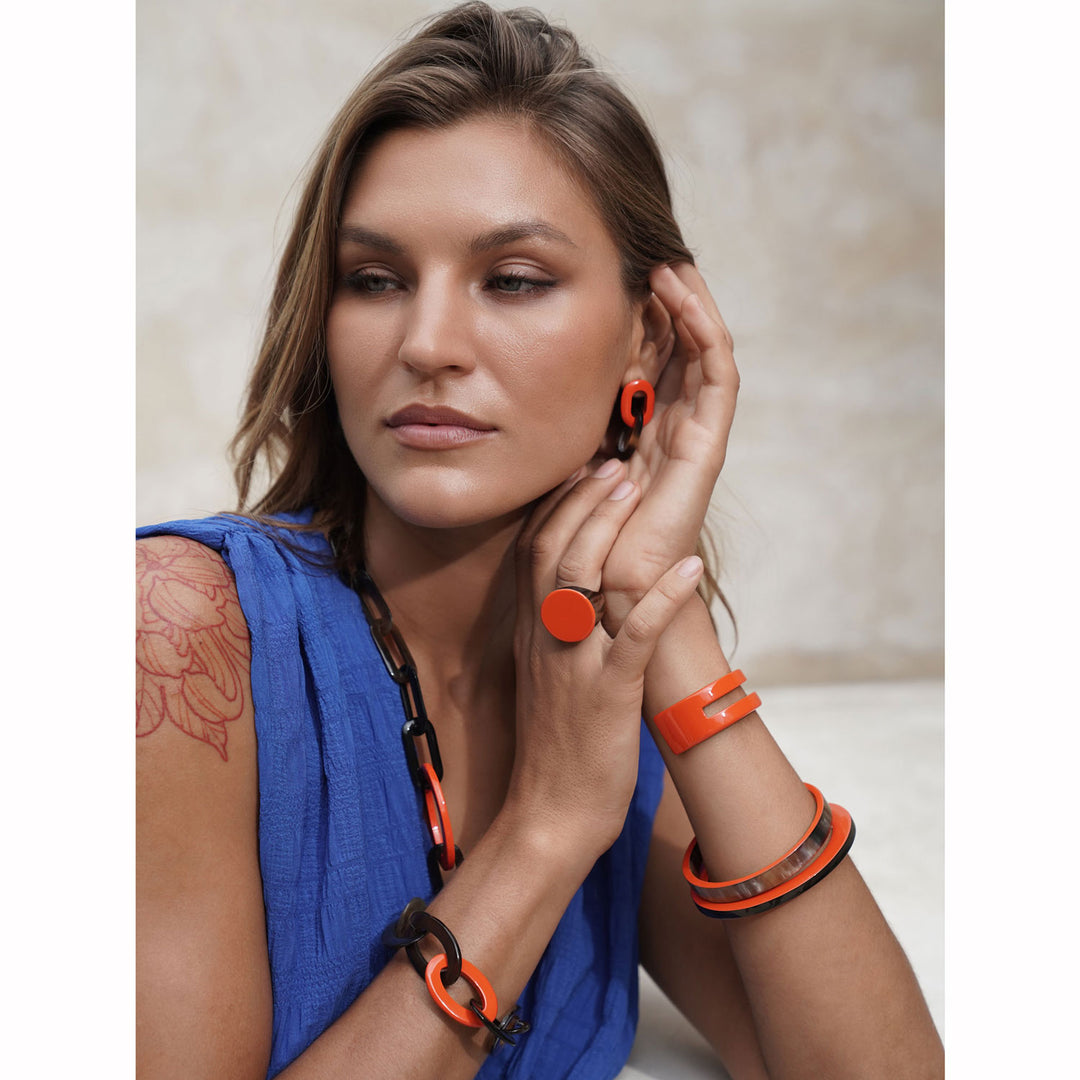 Orange and brown double link earring