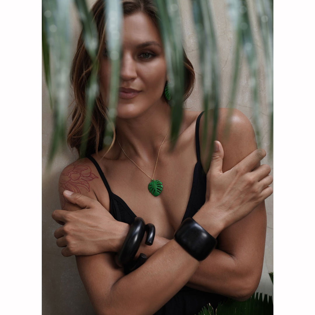 Rounded open black wood bangle