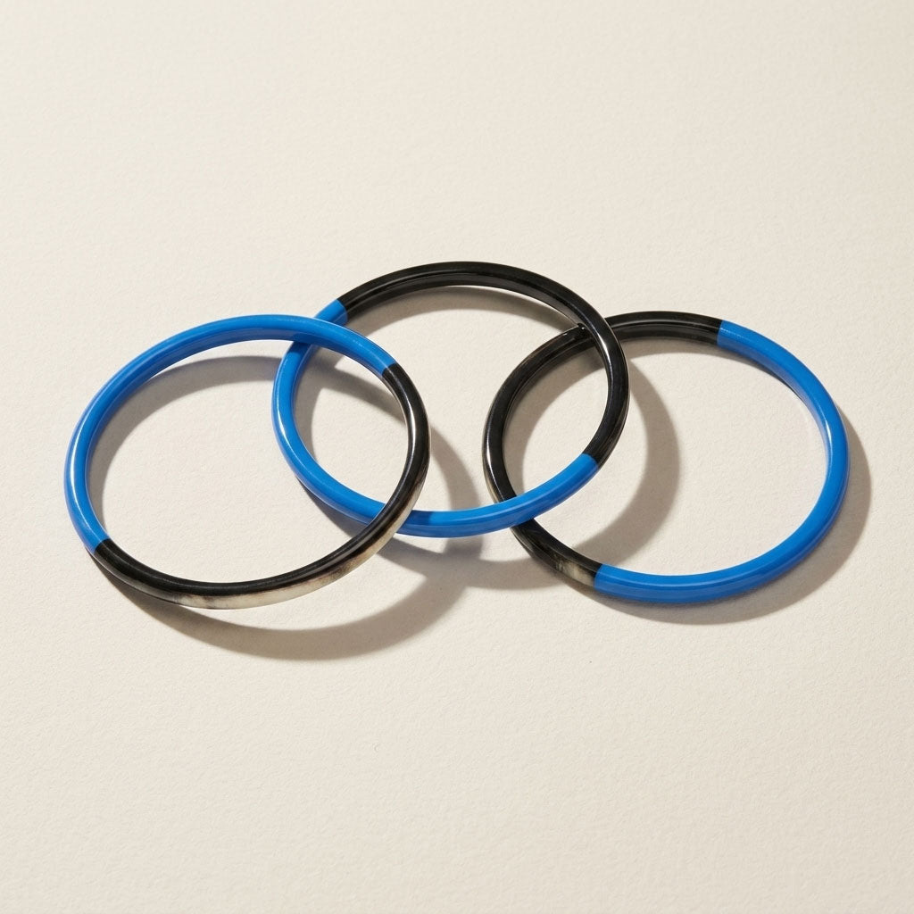 Zuri Set of three Slim blue and Black Natural Horn Bangles