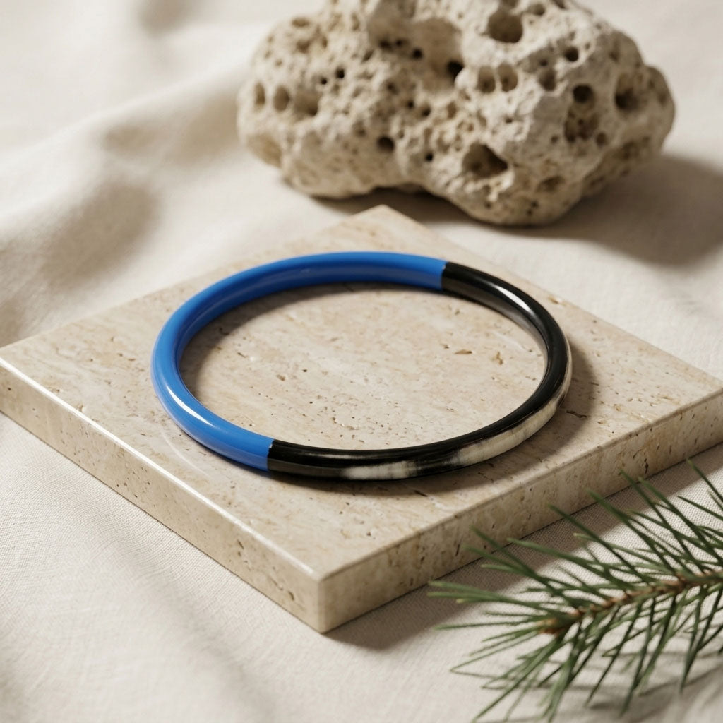 Zuri Set of three Slim blue and Black Natural Horn Bangles
