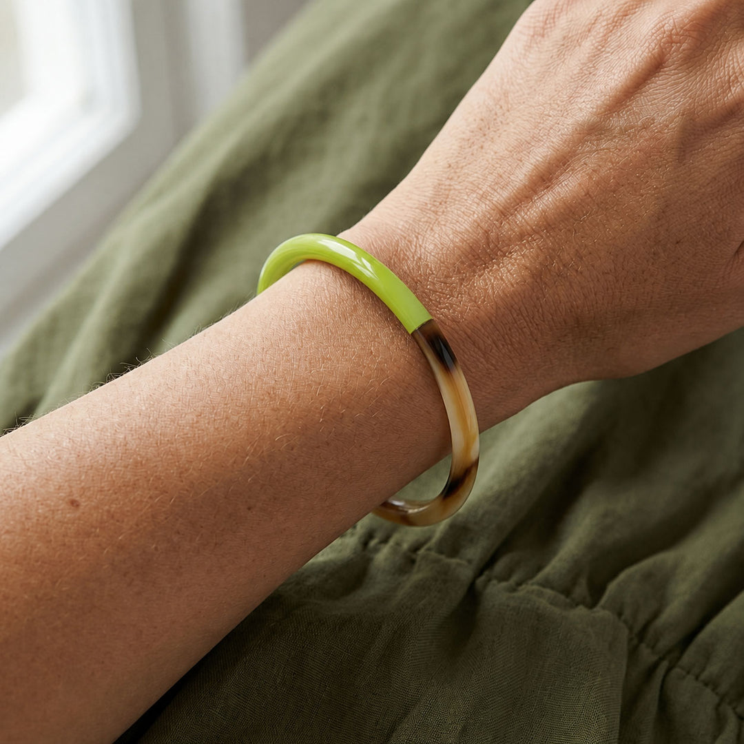 Zuri Lime green and Brown Slim Horn Bangle