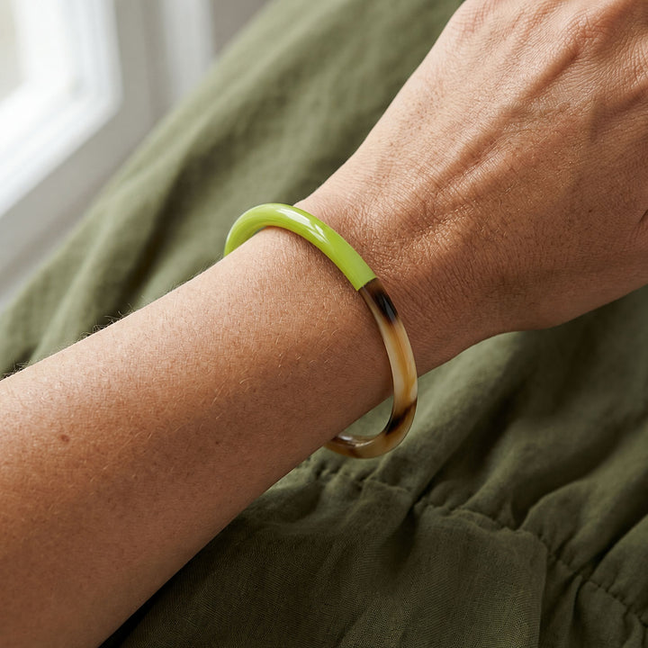 Zuri Lime green and Brown Slim Horn Bangle
