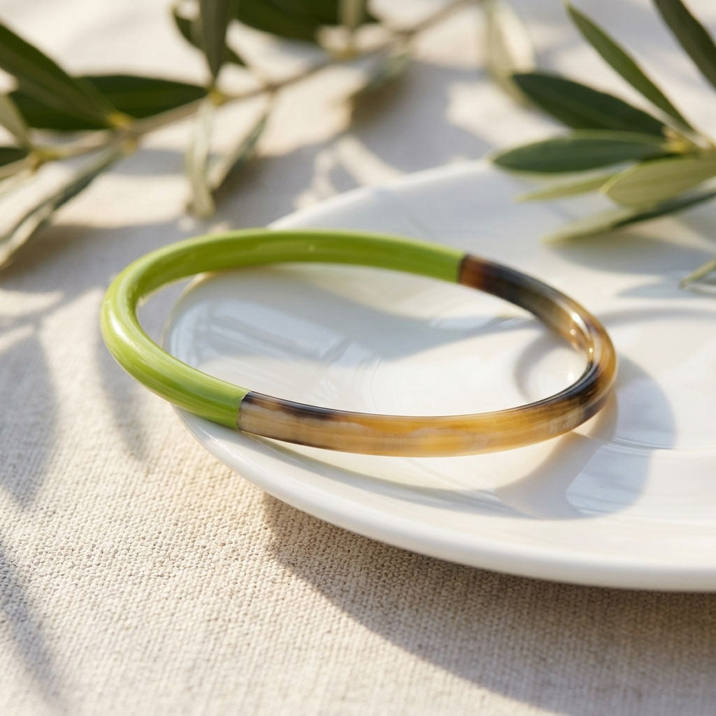 Zuri Lime green and Brown Slim Horn Bangle