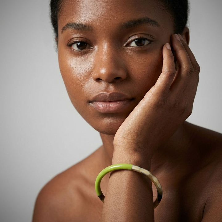 Zuri Lime green and Brown Slim Horn Bangle