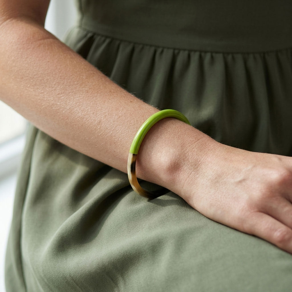 Zuri Lime green and Brown Slim Horn Bangle