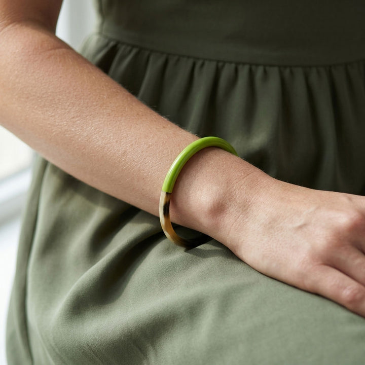 Zuri Lime green and Brown Slim Horn Bangle