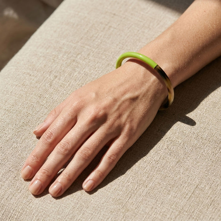 Zuri Lime green and Brown Slim Horn Bangle