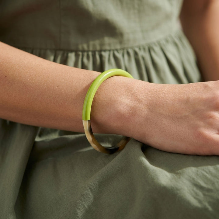 Zuri Lime green and Brown Slim Horn Bangle