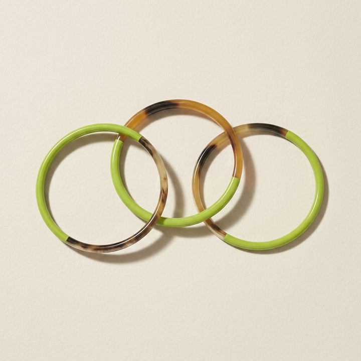 Zuri Set of three Slim lime green and brown Natural Horn Bangles