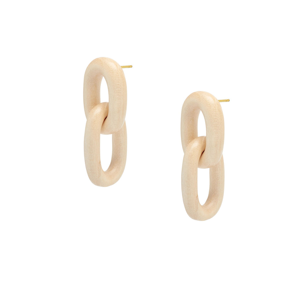 Branch Jewellery - Lien - White wood double oval link interlocking chain link earrings set with an 18ct gold plated silver stud