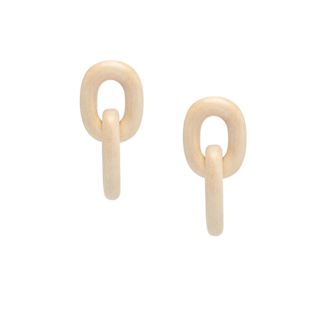 Branch Jewellery - Lien - White wood double oval link interlocking chain link earrings set with an 18ct gold plated silver stud